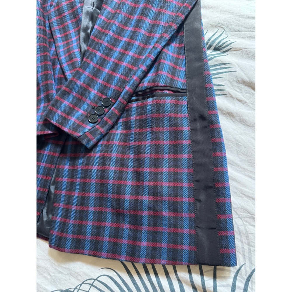 Pinko Plaid Blazer Jacket Women Italy Blue Burgundy Single Button Sz4 office - Picture 10 of 12